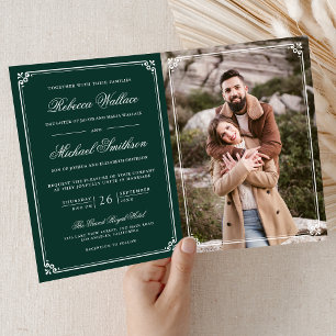 Minimalist Photo Emerald Green QR Code Wedding Invitation