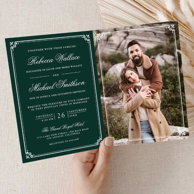 Minimalist Photo Emerald Green QR Code Wedding Invitation (Creator Uploaded)