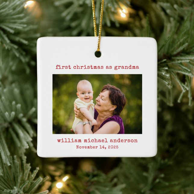 Minimalist Photo First Christmas as Grandma Ceramic Ornament (Tree)