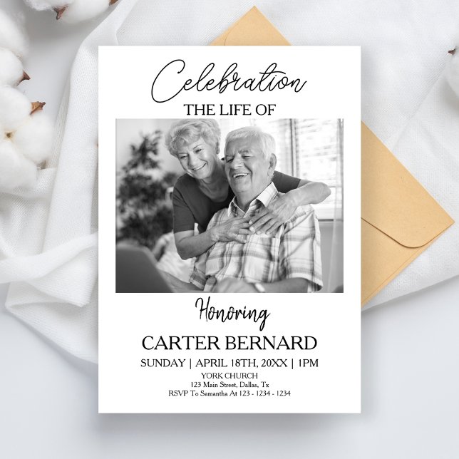 Minimalist Photo Funeral Memorial Editable Text Invitation (Creator Uploaded)