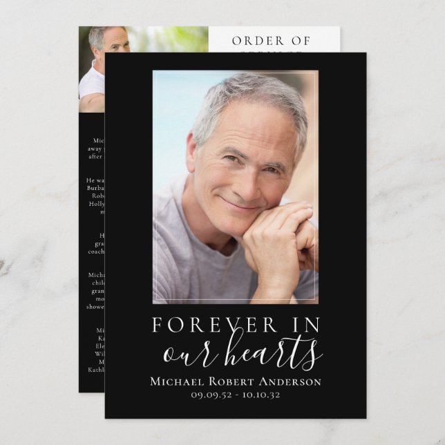 Minimalist Photo Funeral Order of Service Card (Front/Back)