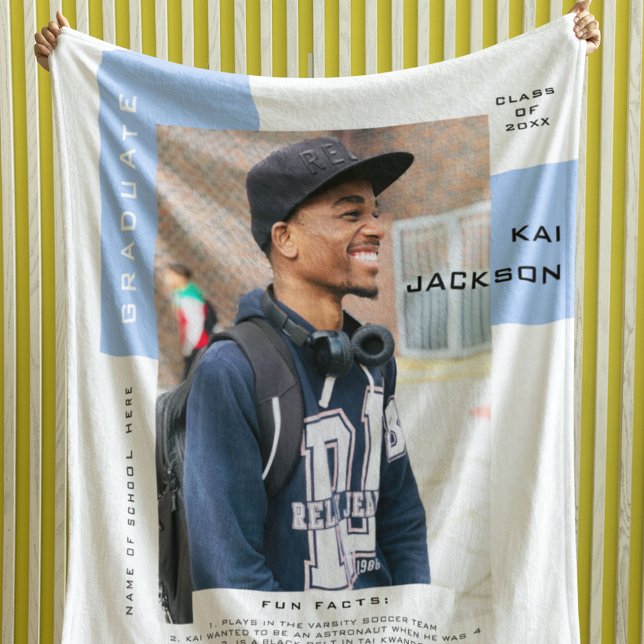 Minimalist Photo Graduate Photo Fun Facts Keepsake Fleece Blanket (Creator Uploaded)