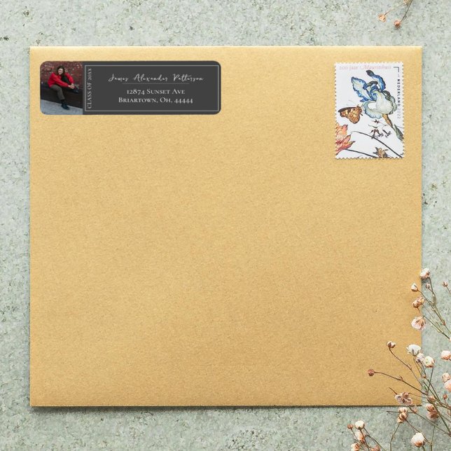 Minimalist Photo Graduation | Grey Address (Gray Minimalist Photo Graduation Address Label)
