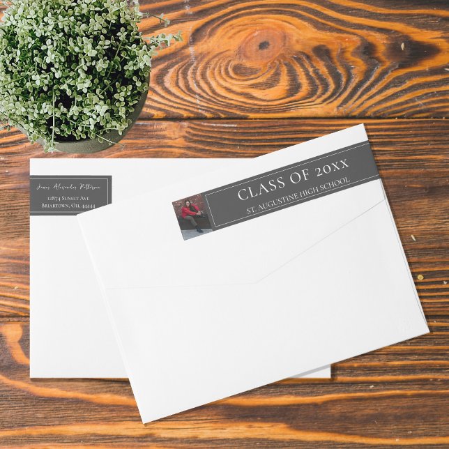 Minimalist Photo Graduation | Grey Address Wrap Around Label (Gray Minimalist Photo Graduation Address Wrap Around Label)
