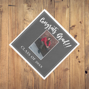 Minimalist Photo Graduation   Grey Napkin