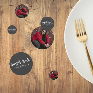Minimalist Photo Graduation   Grey Table Confetti