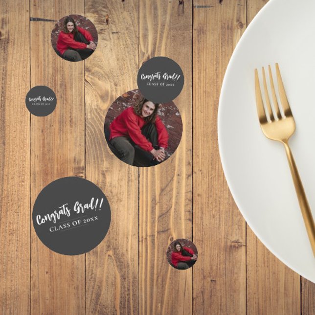 Minimalist Photo Graduation | Grey Table Confetti (Minimalist Photo Graduation Gray Table Confetti)