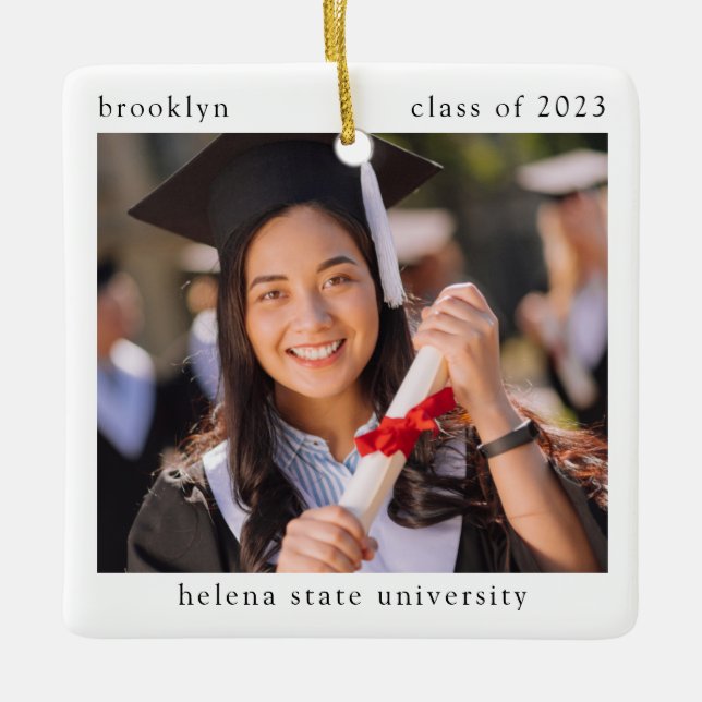 Minimalist Photo Graduation Keepsake  Ceramic Ornament (Front)