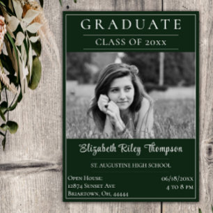 Minimalist Photo Graduation Open House   Green Invitation