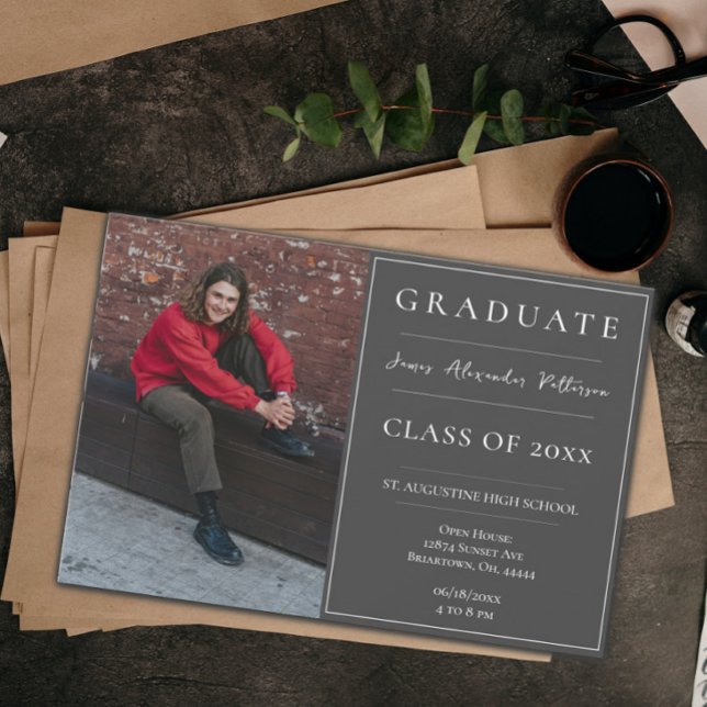 Minimalist Photo Graduation Open House | Grey Invitation (Creator Uploaded)