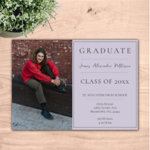 Minimalist Photo Graduation Open House   Lavender Invitation