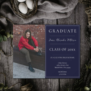 Minimalist Photo Graduation Open House   Navy Invitation