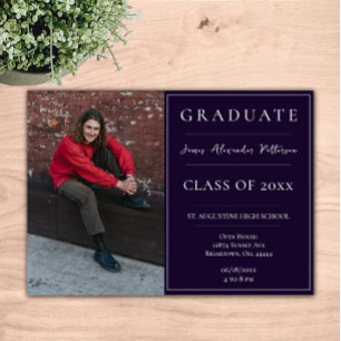 Minimalist Photo Graduation Open House   Purple Invitation