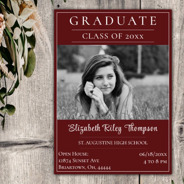 Minimalist Photo Graduation Open House | Red Invitation (Red Minimalist Photo Graduation Open House Invitation)