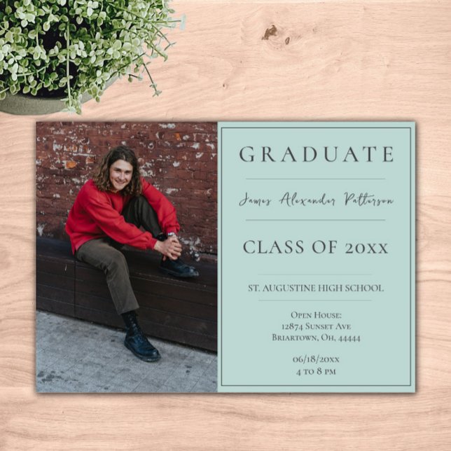 Minimalist Photo Graduation Open House | Teal Invitation (Teal Minimalist Photo Graduation Open House Invitation)