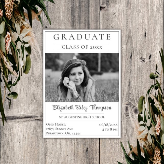Minimalist Photo Graduation Open House | White Invitation (White Minimalist Photo Graduation Open House Invitation)