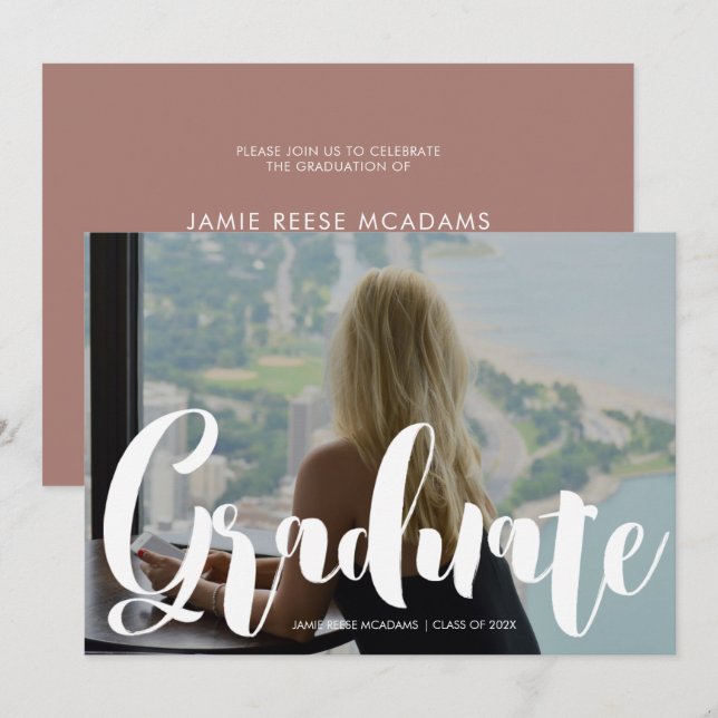 Minimalist Photo Graduation Party Pink  Announceme Announcement (Front/Back)