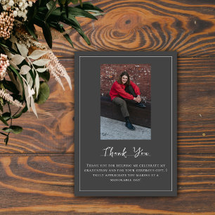Minimalist Photo Graduation Thank You Grey Card