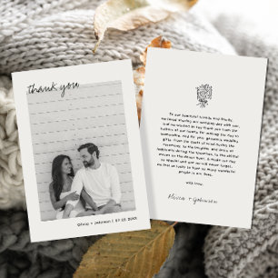 Minimalist Photo Hand Drawn Bouquet Wedding Thank You Card
