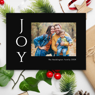 Minimalist Photo Joy Black White Holiday Card