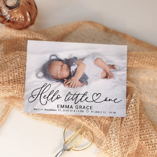 Minimalist Photo Lovely Script New Baby Birth Card