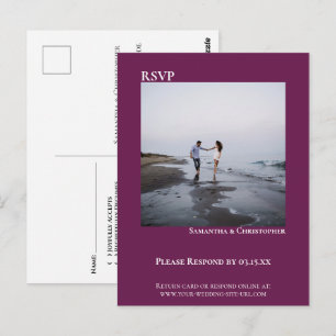 Minimalist Photo Modern Cassis Simple Wedding RSVP Postcard