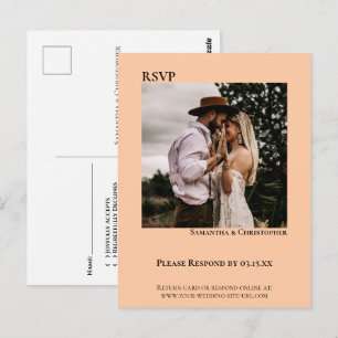 Minimalist Photo Modern Coral Peach Wedding RSVP Postcard