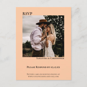 Minimalist Photo Modern Coral Peach Wedding RSVP Postcard