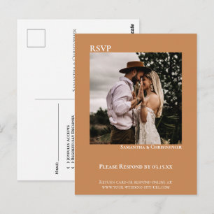Minimalist Photo Modern Golden Tan Wedding RSVP Postcard