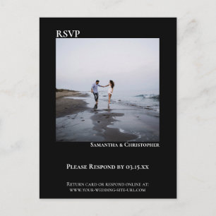 Minimalist Photo Modern Simple Black Wedding RSVP Postcard