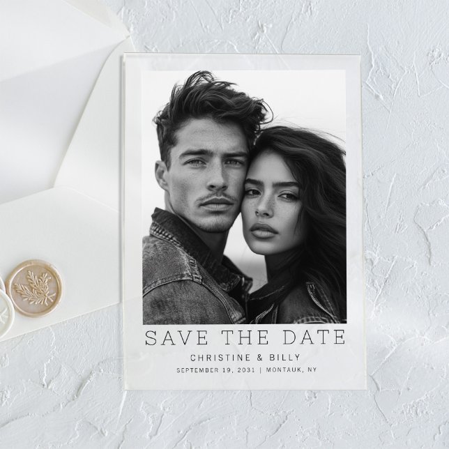 Minimalist Photo Modern Wedding Save the Date Acrylic Invitations (Creator Uploaded)