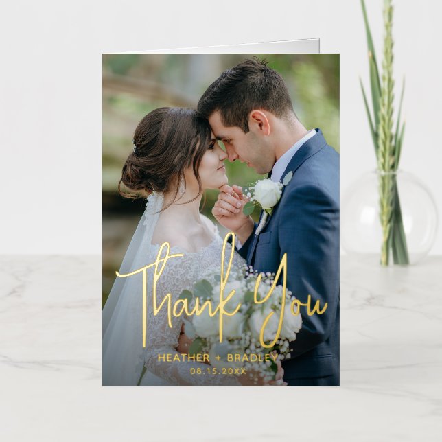 Minimalist Photo Modern Wedding Thank You Foil Greeting Card (Front)