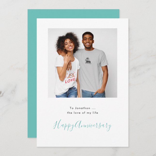 Minimalist photo Name Custom Teal Anniversary Card (Front/Back)