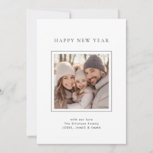 Minimalist Photo Name Happy New Year Holiday Card