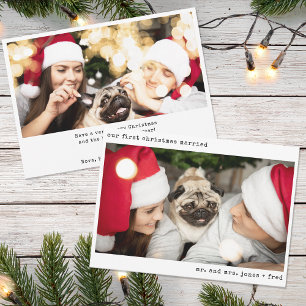 Minimalist Photo Newlywed Just Married Christmas Holiday Card