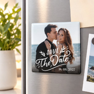 Minimalist Photo Overlay Black White Wedding Magnet