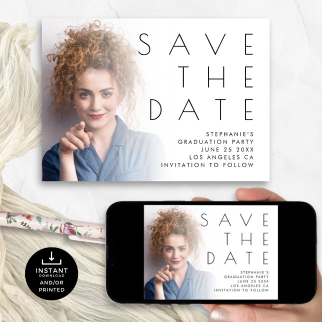 Minimalist Photo Overlay Graduation Party Save The Date (Creator Uploaded)