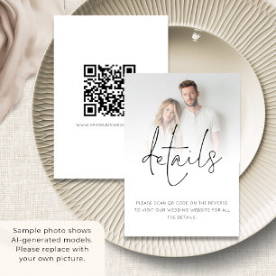 Minimalist Photo Overlay QR Code Wedding Details  Enclosure Card