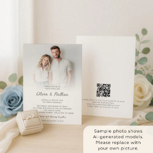 Minimalist photo Overlay QR Code Wedding Invitation