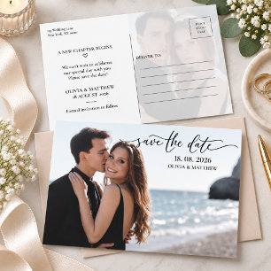 Minimalist Photo Overlay Save the Date Wedding  Announcement Postcard