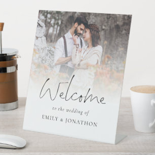 Minimalist Photo Overlay Welcome to Wedding Pedestal Sign