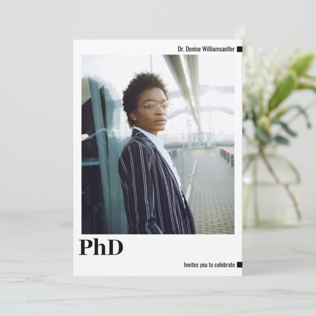 Minimalist Photo PhD Graduation  Invitation (Standing Front)