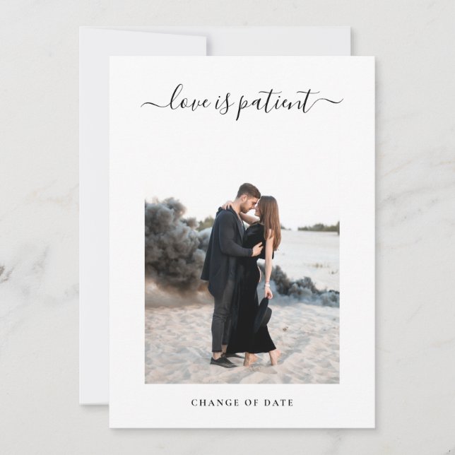 Minimalist Photo Postpone Wedding Date Change Announcement (Front)