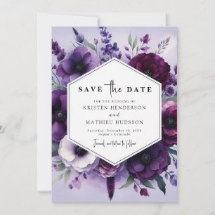 Minimalist Photo Purple Floral Wedding Save The Date