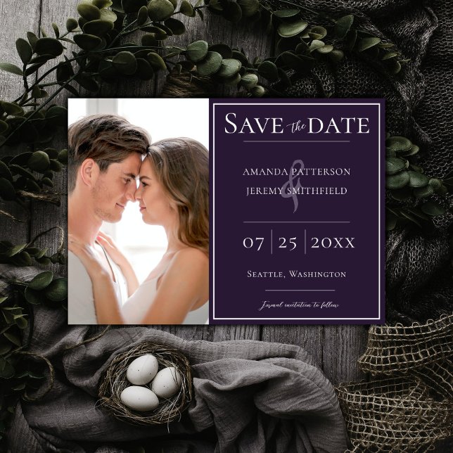 Minimalist Photo | Purple Save the Date (Purple Minimalist Photo Save the Date)