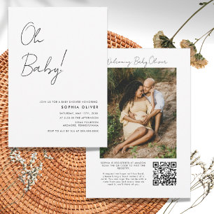 Minimalist Photo QR Code Baby Shower Invitation