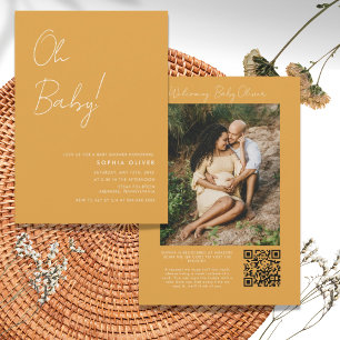 Minimalist Photo QR Code Baby Shower Invitation