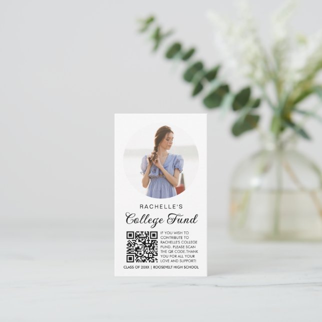 Minimalist Photo QR Code College Fund Graduation Enclosure Card (Standing Front)