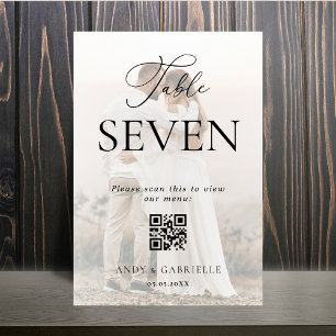 Minimalist Photo & QR Code Wedding Menu Table Number