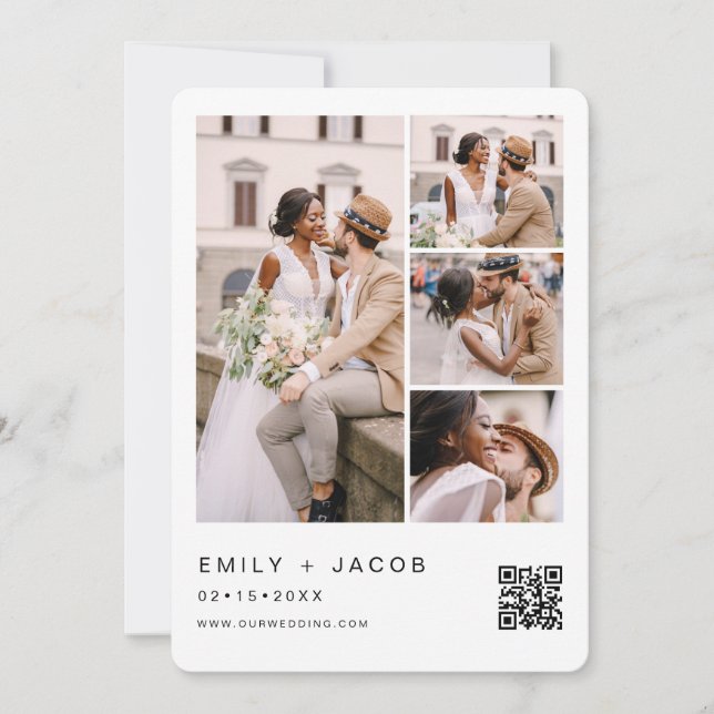 Minimalist Photo QR code White Wedding Invitation (Front)